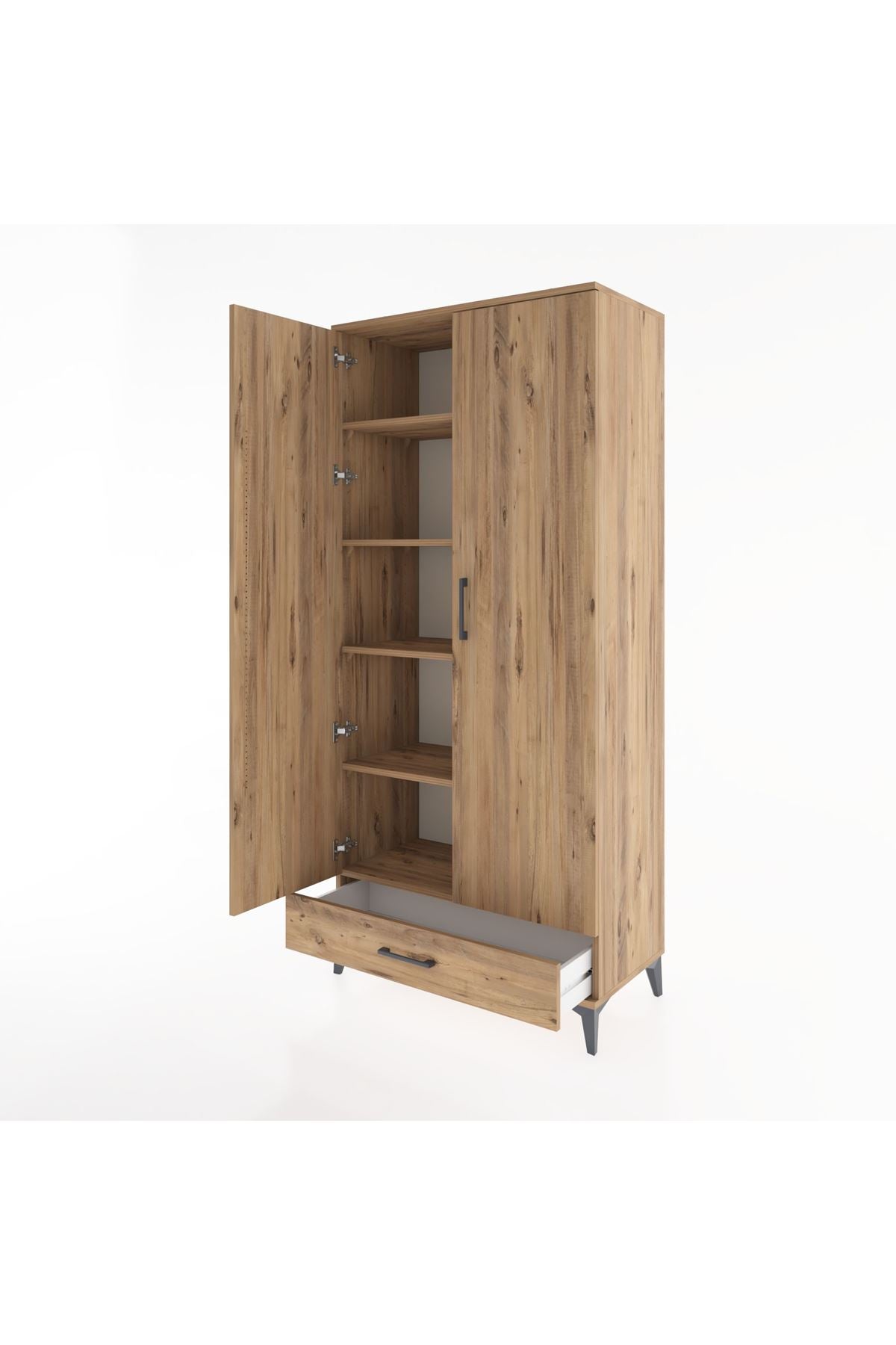 Hyperion Dolap 5 Raflı Tek Çekmeceli 2 Kapaklı 88x44x195 Çam-Çam