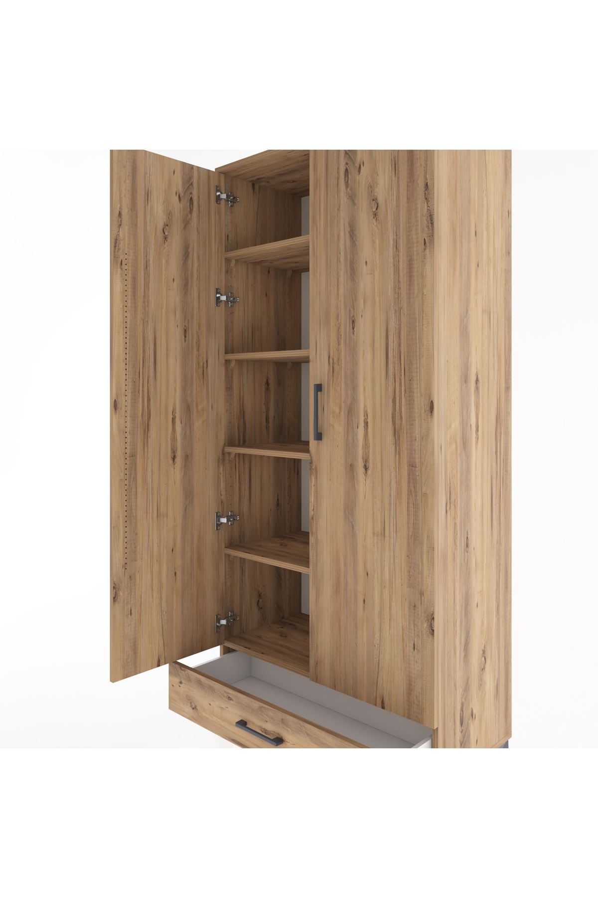 Hyperion Dolap 5 Raflı Tek Çekmeceli 2 Kapaklı 88x44x195 Çam-Çam