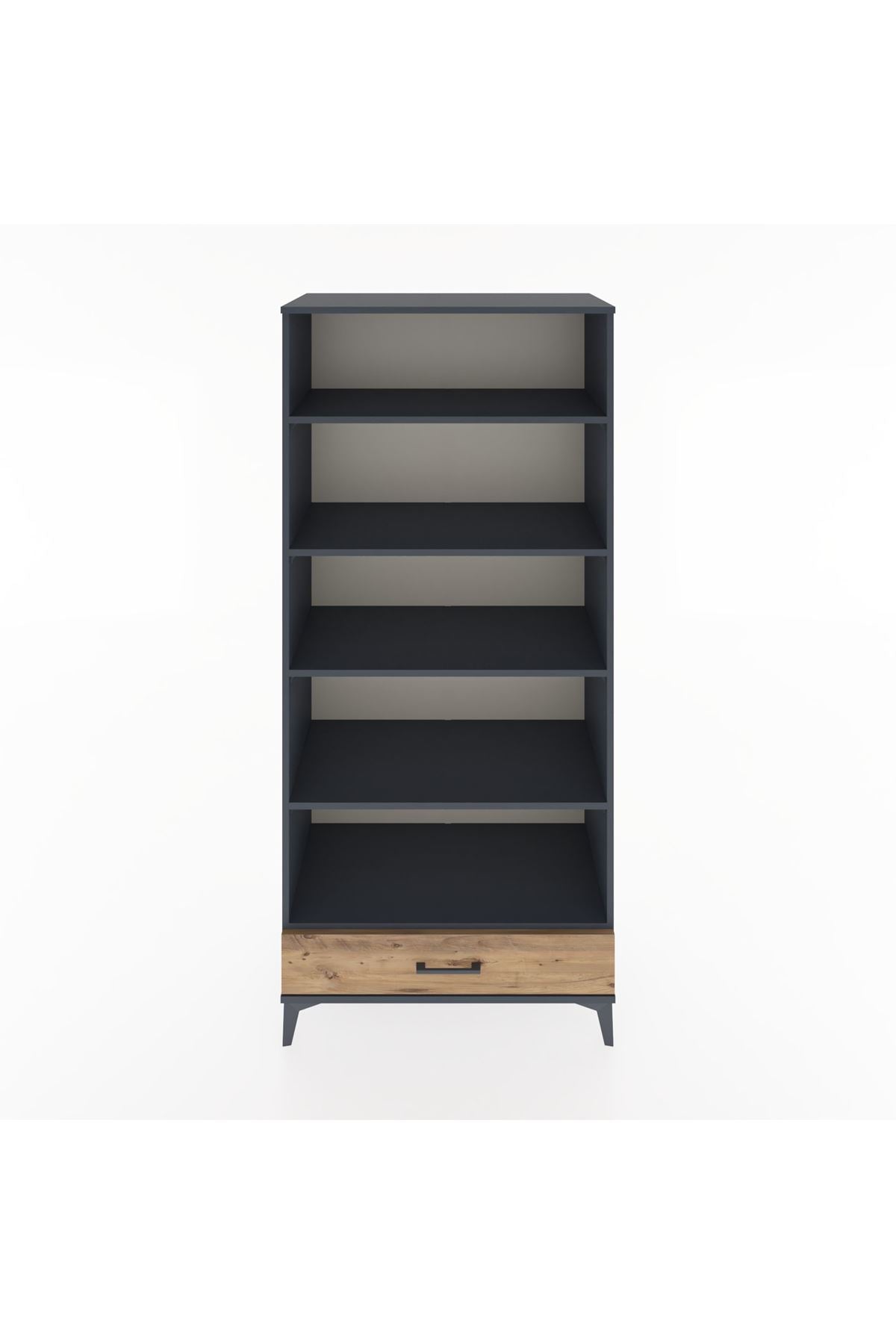 Hyperion Dolap 5 Raflı Tek Çekmeceli 88x44x195 Antrasit-Çam