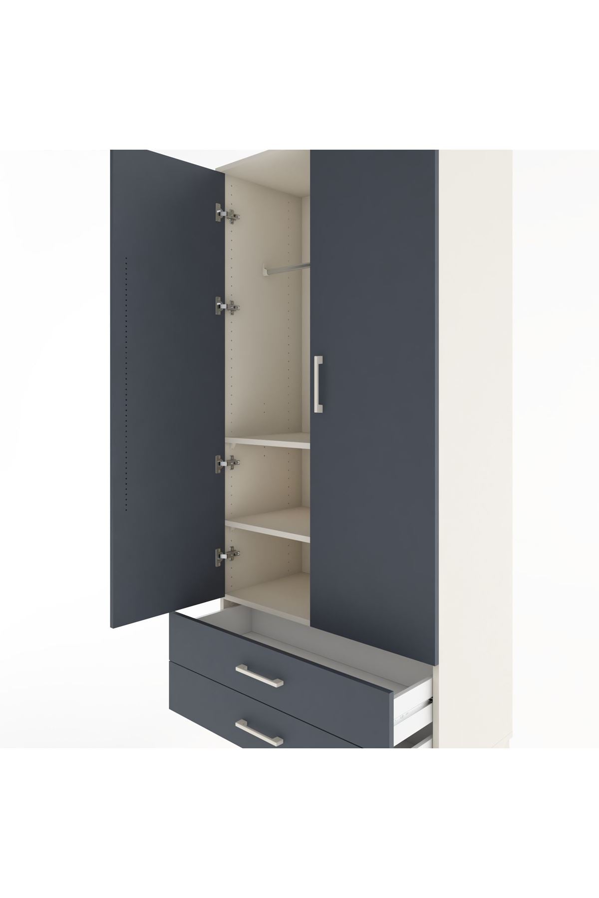 Hyperion Dolap 3 Raflı 2 Çekmeceli Tek Askılı 88x44x195 Aytaşı-Antrasit