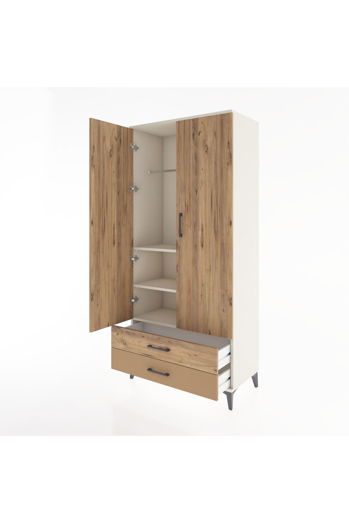 Hyperion Dolap 3 Raflı 2 Çekmeceli Tek Askılı 88x44x195 Aytaşı-Çam