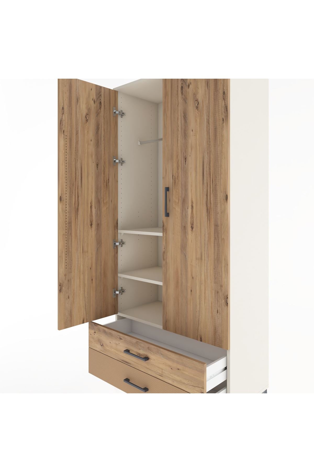 Hyperion Dolap 3 Raflı 2 Çekmeceli Tek Askılı 88x44x195 Aytaşı-Çam