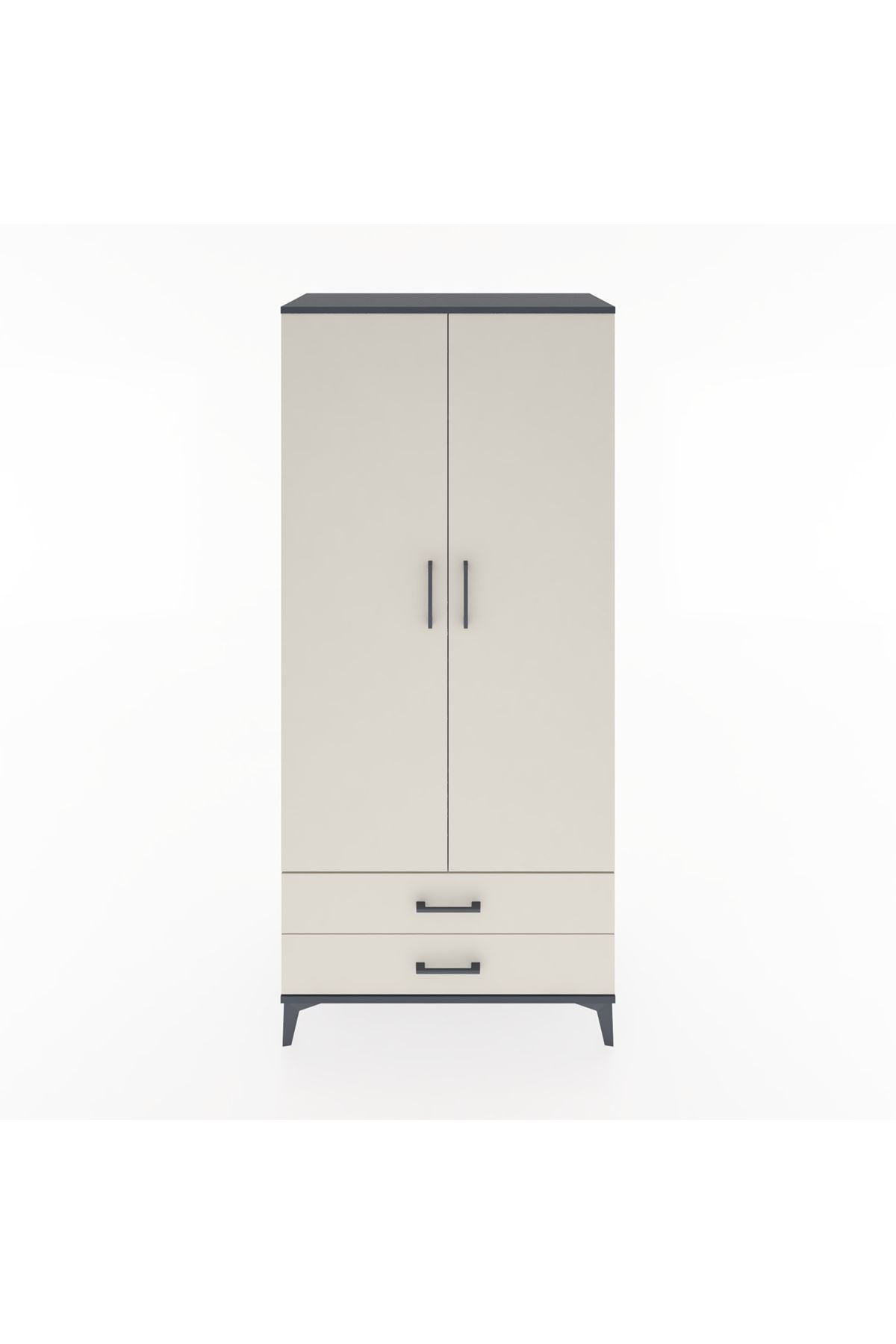 Hyperion Dolap 3 Raflı 2 Çekmeceli Tek Askılı 88x44x195 Antrasit-Aytaşı