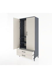 Hyperion Dolap 3 Raflı 2 Çekmeceli Tek Askılı 88x44x195 Antrasit-Aytaşı