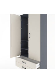 Hyperion Dolap 3 Raflı 2 Çekmeceli Tek Askılı 88x44x195 Antrasit-Aytaşı