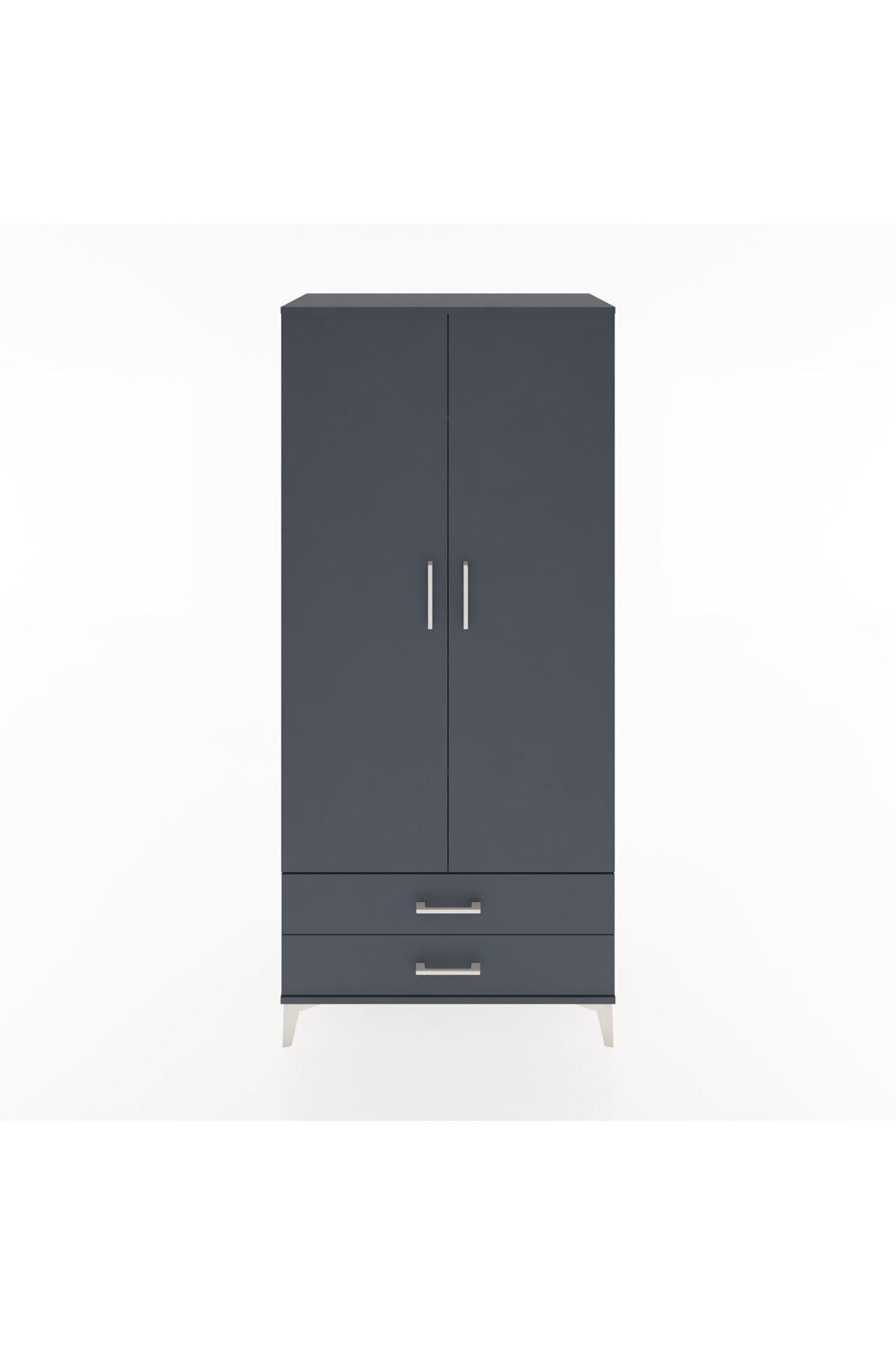 Hyperion Dolap 3 Raflı 2 Çekmeceli Tek Askılı 88x44x195 Antrasit-Antrasit