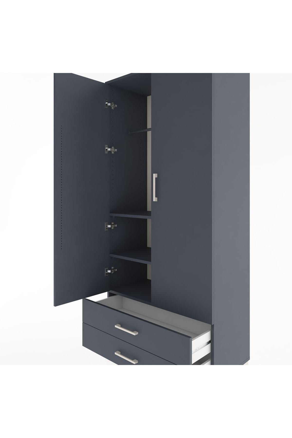 Hyperion Dolap 3 Raflı 2 Çekmeceli Tek Askılı 88x44x195 Antrasit-Antrasit