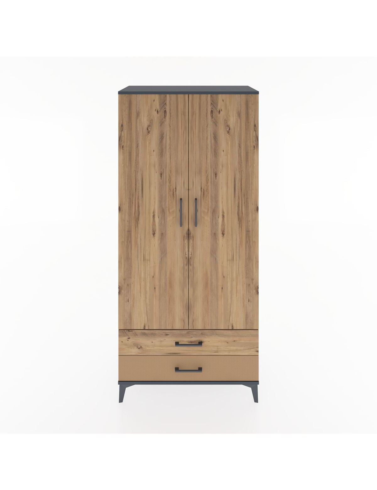 Hyperion Dolap 3 Raflı 2 Çekmeceli Tek Askılı 88x44x195 Antrasit-Çam