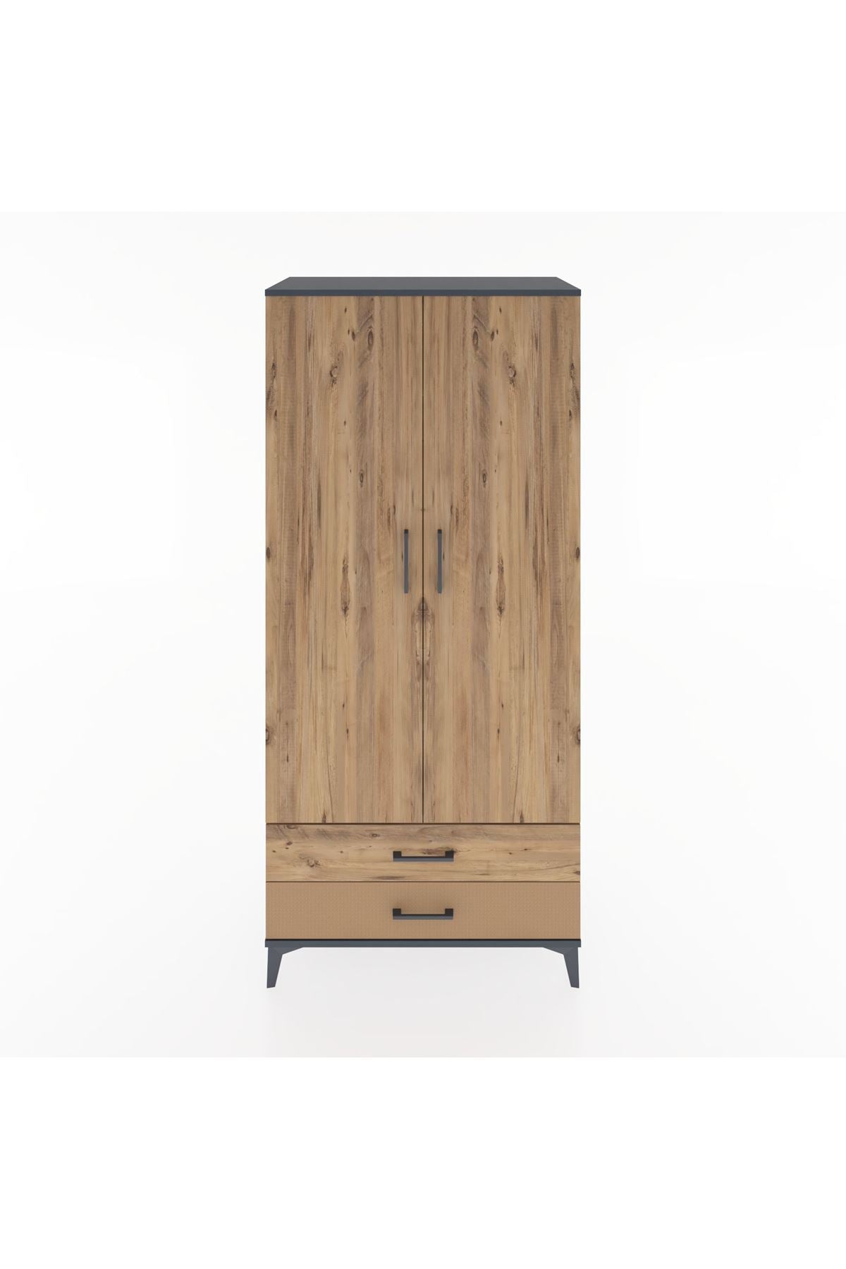 Hyperion Dolap 3 Raflı 2 Çekmeceli Tek Askılı 88x44x195 Antrasit-Çam