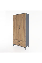 Hyperion Dolap 3 Raflı 2 Çekmeceli Tek Askılı 88x44x195 Antrasit-Çam