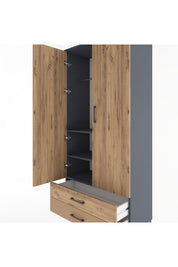 Hyperion Dolap 3 Raflı 2 Çekmeceli Tek Askılı 88x44x195 Antrasit-Çam
