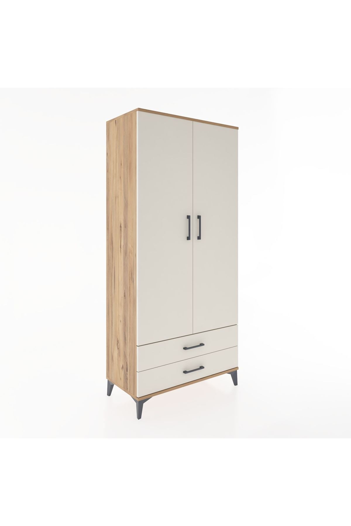 Hyperion Dolap 3 Raflı 2 Çekmeceli Tek Askılı 88x44x195 Çam-Aytaşı