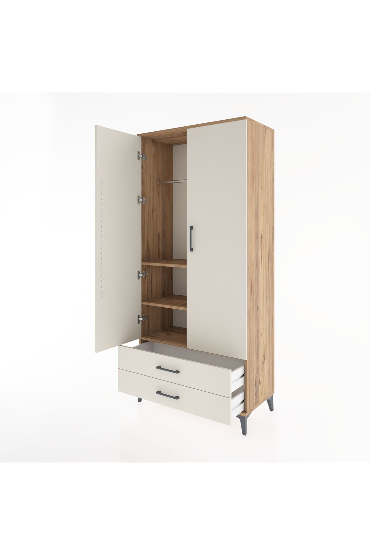 Hyperion Dolap 3 Raflı 2 Çekmeceli Tek Askılı 88x44x195 Çam-Aytaşı