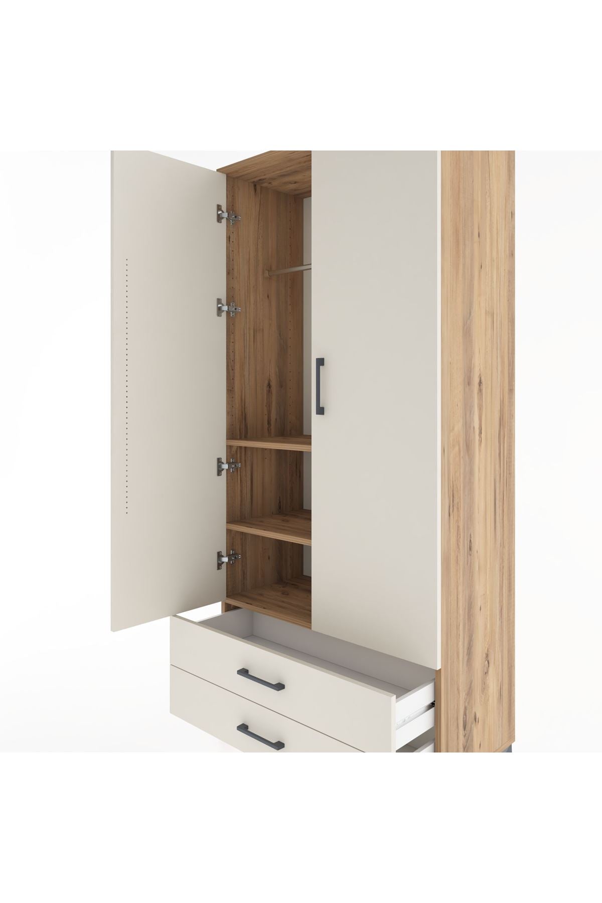 Hyperion Dolap 3 Raflı 2 Çekmeceli Tek Askılı 88x44x195 Çam-Aytaşı