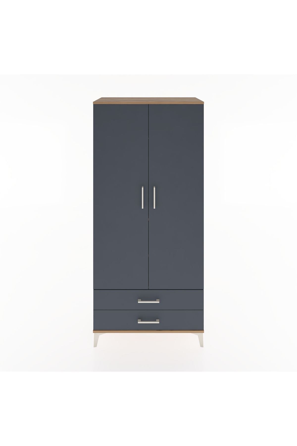 Hyperion Dolap 3 Raflı 2 Çekmeceli Tek Askılı 88x44x195 Çam-Antrasit