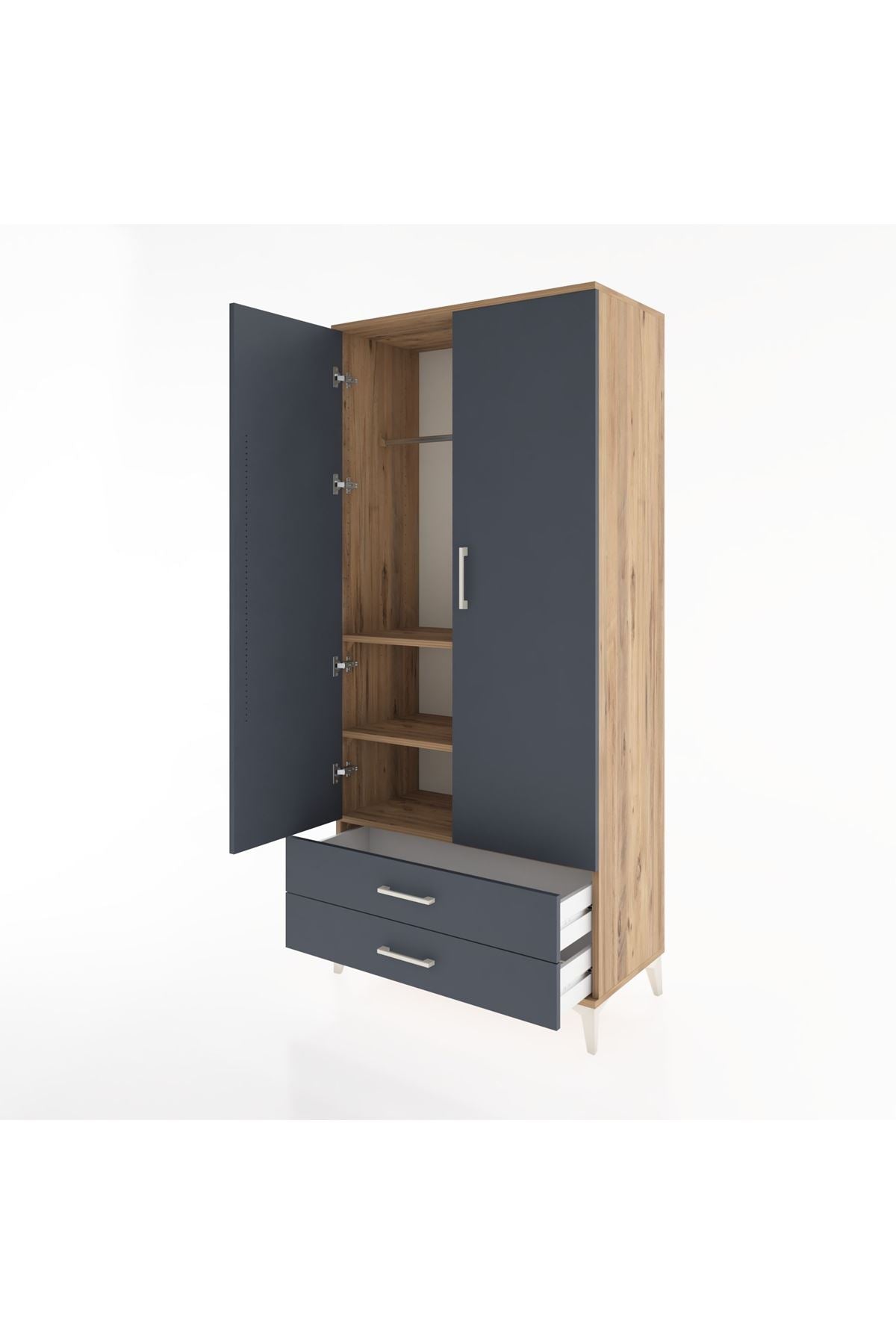 Hyperion Dolap 3 Raflı 2 Çekmeceli Tek Askılı 88x44x195 Çam-Antrasit