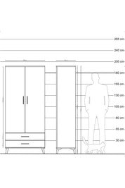 Hyperion Dolap 3 Raflı 2 Çekmeceli Tek Askılı 88x44x195 Antrasit-Çam