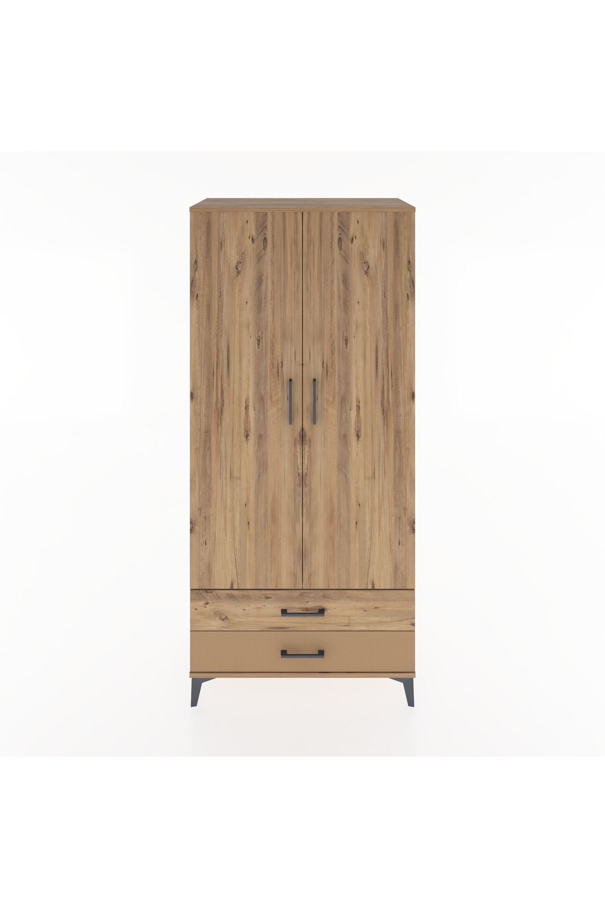 Hyperion Dolap 3 Raflı 2 Çekmeceli Tek Askılı 88x44x195 Çam-Çam