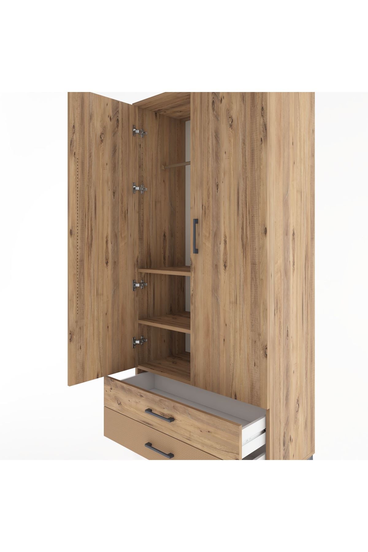 Hyperion Dolap 3 Raflı 2 Çekmeceli Tek Askılı 88x44x195 Çam-Çam