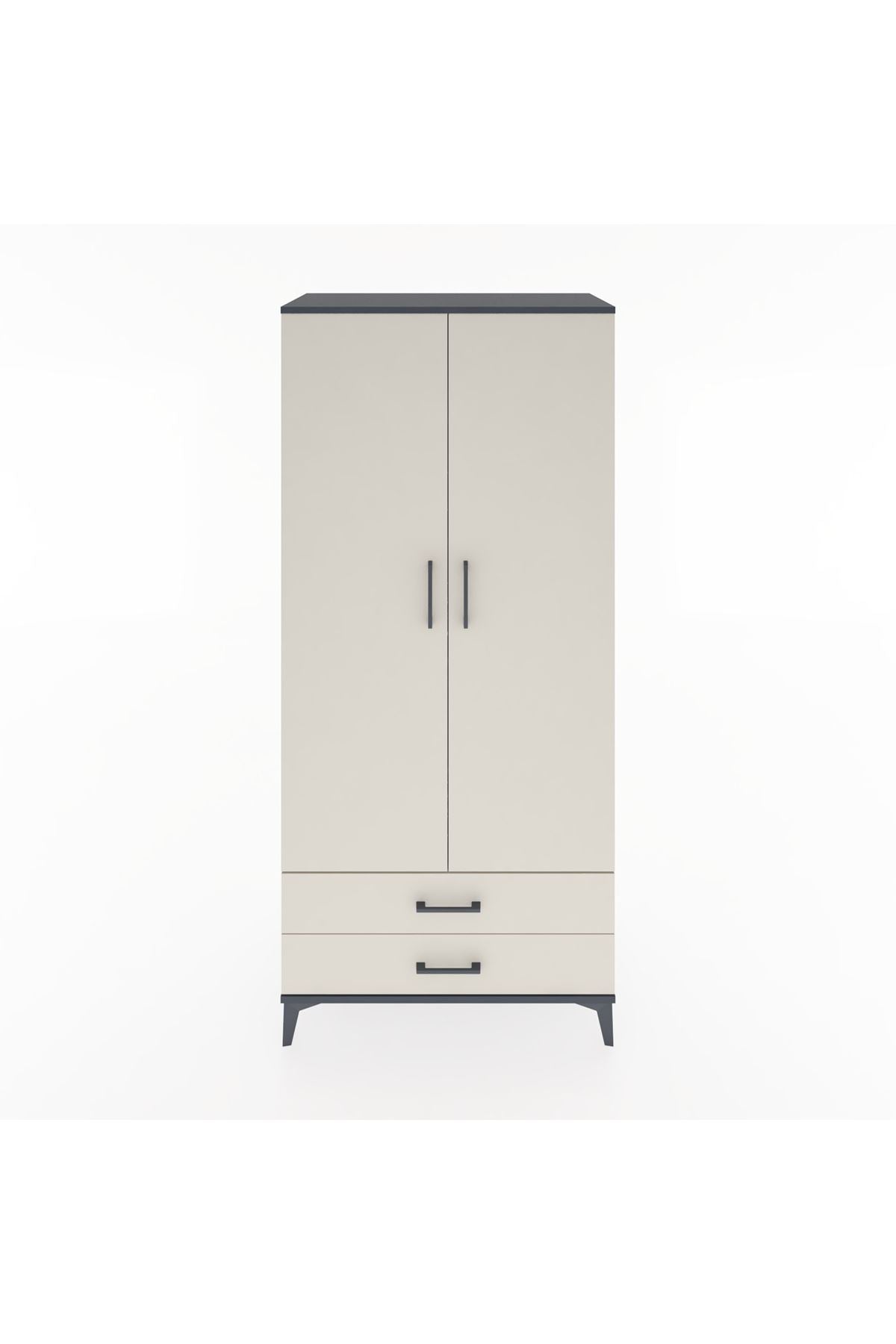 Hyperion Dolap 5 Raflı 2 Çekmeceli 2 Kapaklı 88x44x195 Antrasit-Aytaşı