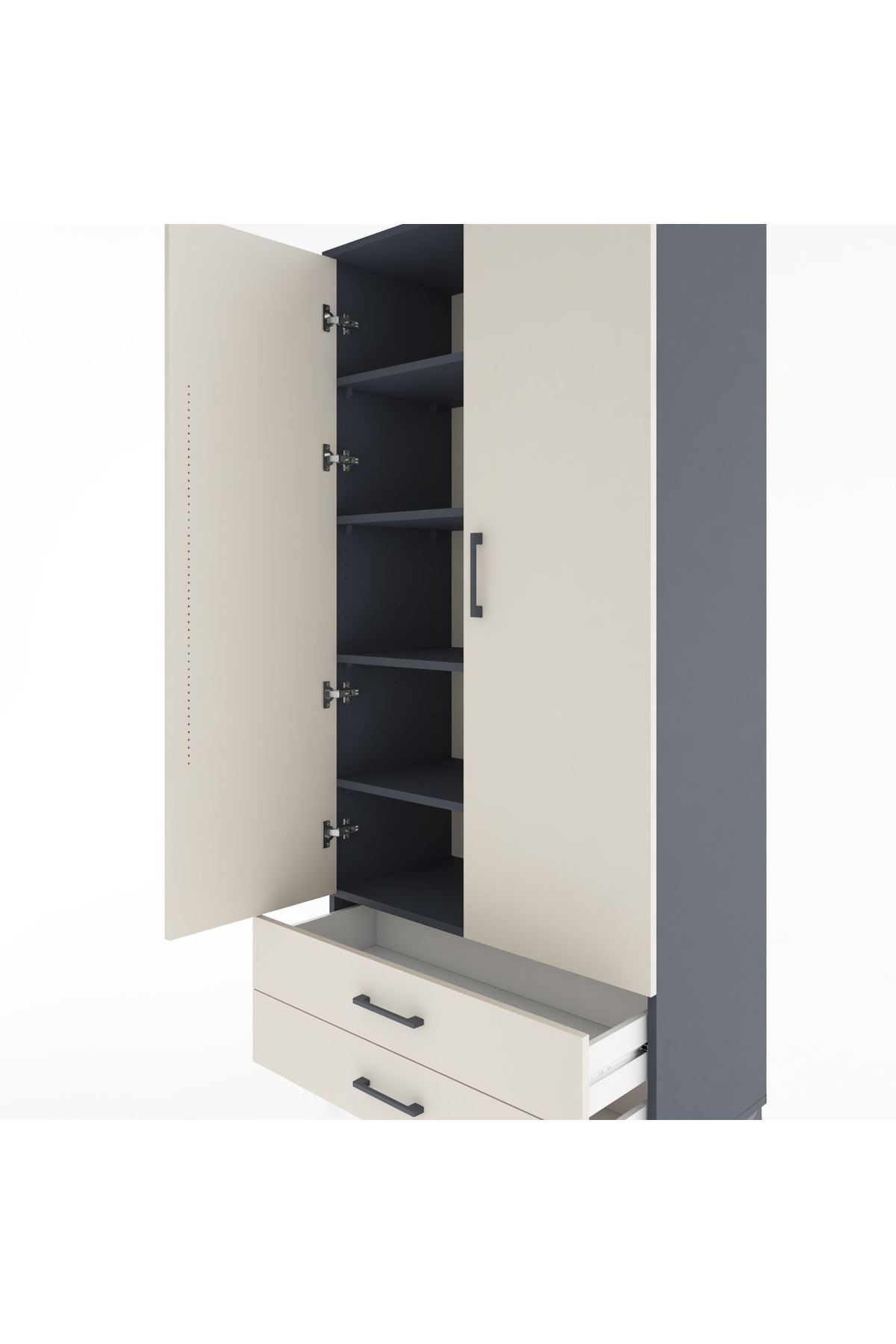 Hyperion Dolap 5 Raflı 2 Çekmeceli 2 Kapaklı 88x44x195 Antrasit-Aytaşı