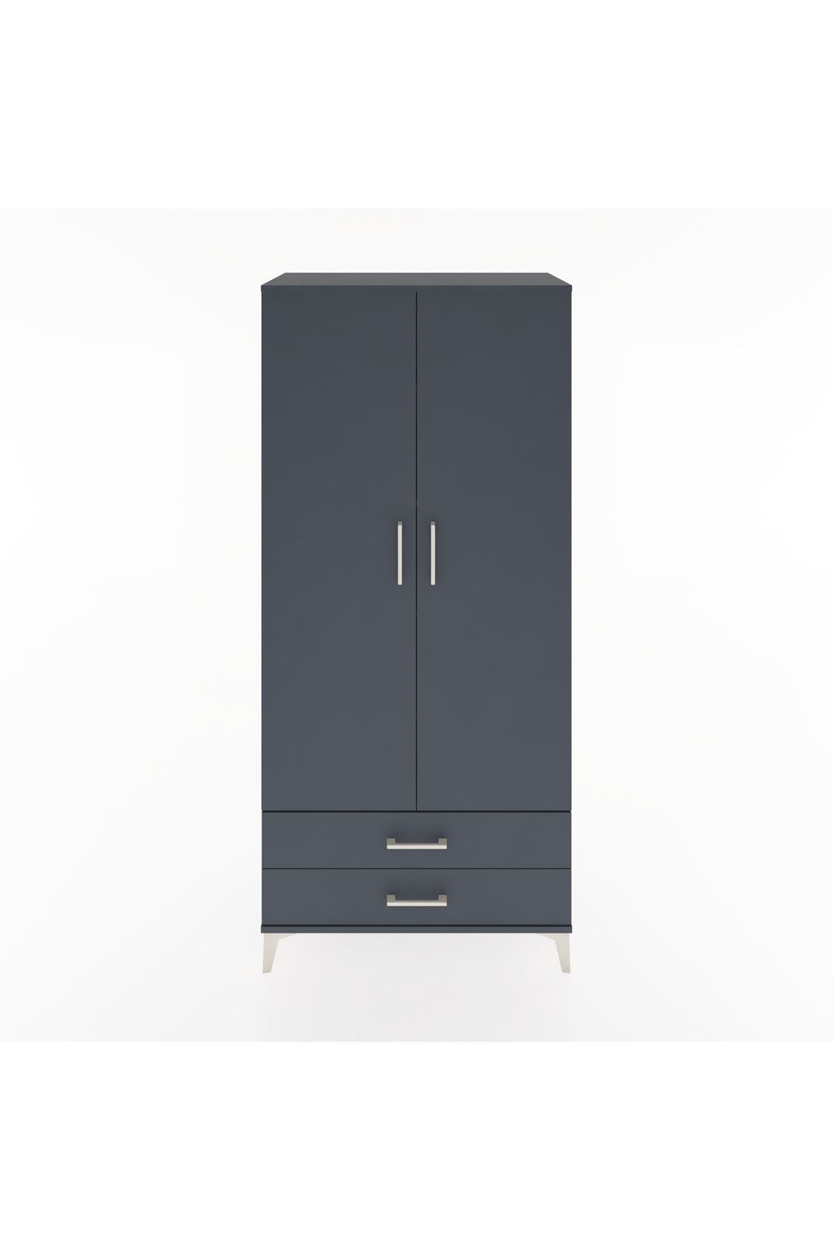 Hyperion Dolap 5 Raflı 2 Çekmeceli 2 Kapaklı 88x44x195 Antrasit-Antrasit