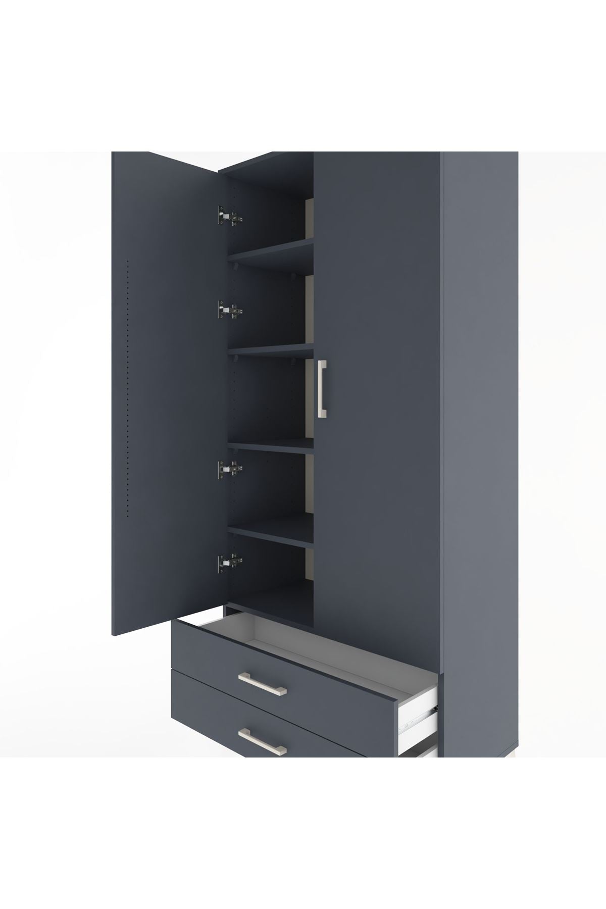 Hyperion Dolap 5 Raflı 2 Çekmeceli 2 Kapaklı 88x44x195 Antrasit-Antrasit