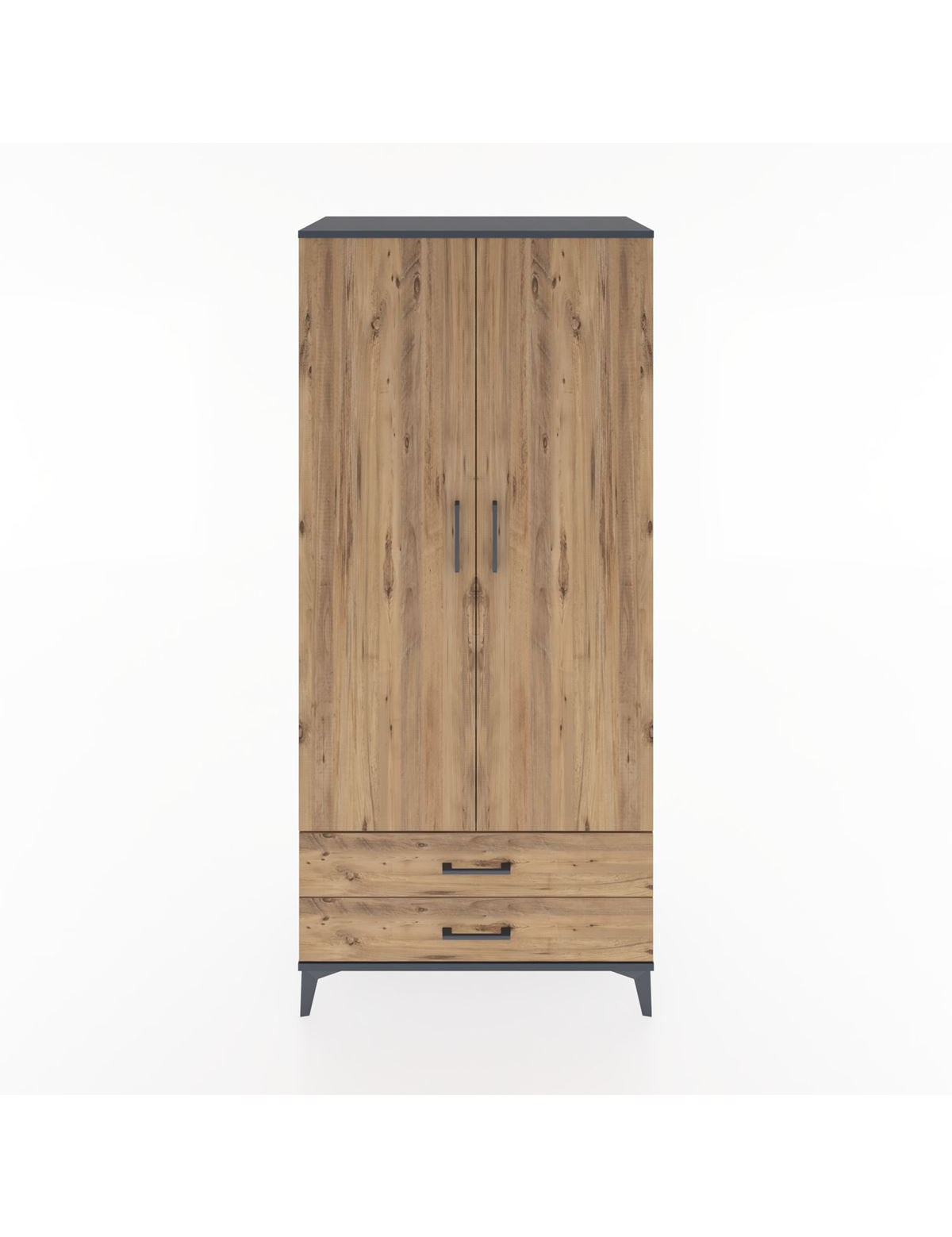 Hyperion Dolap 5 Raflı 2 Çekmeceli 2 Kapaklı 88x44x195 Antrasit-Çam