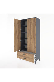 Hyperion Dolap 5 Raflı 2 Çekmeceli 2 Kapaklı 88x44x195 Antrasit-Çam