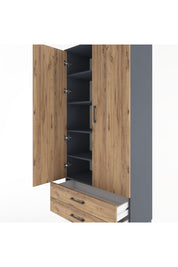 Hyperion Dolap 5 Raflı 2 Çekmeceli 2 Kapaklı 88x44x195 Antrasit-Çam