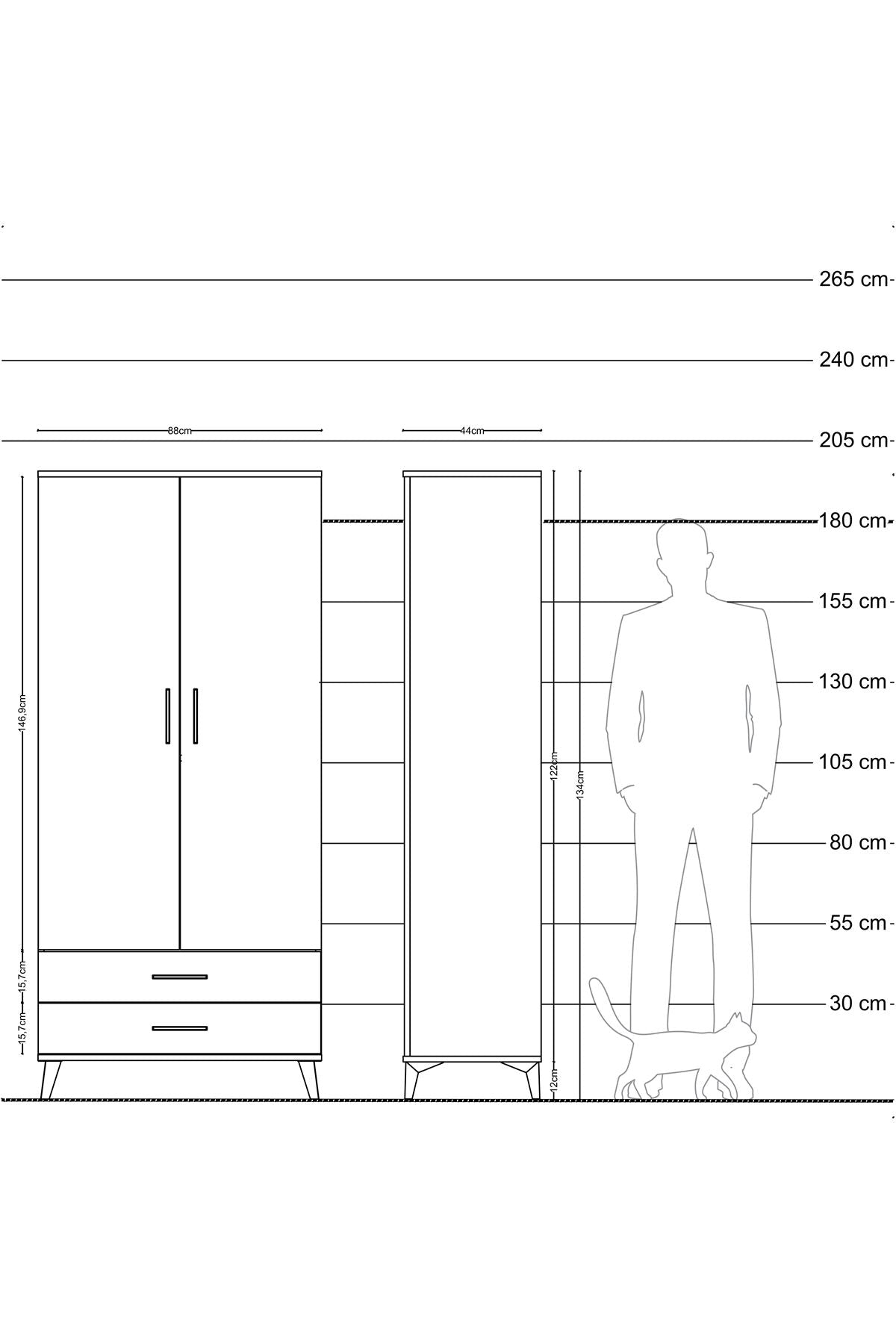 Hyperion Dolap 5 Raflı 2 Çekmeceli 2 Kapaklı 88x44x195 Antrasit-Antrasit