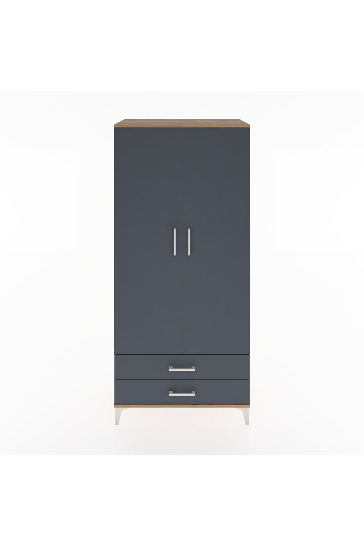 Hyperion Dolap 5 Raflı 2 Çekmeceli 2 Kapaklı 88x44x195 Çam-Antrasit