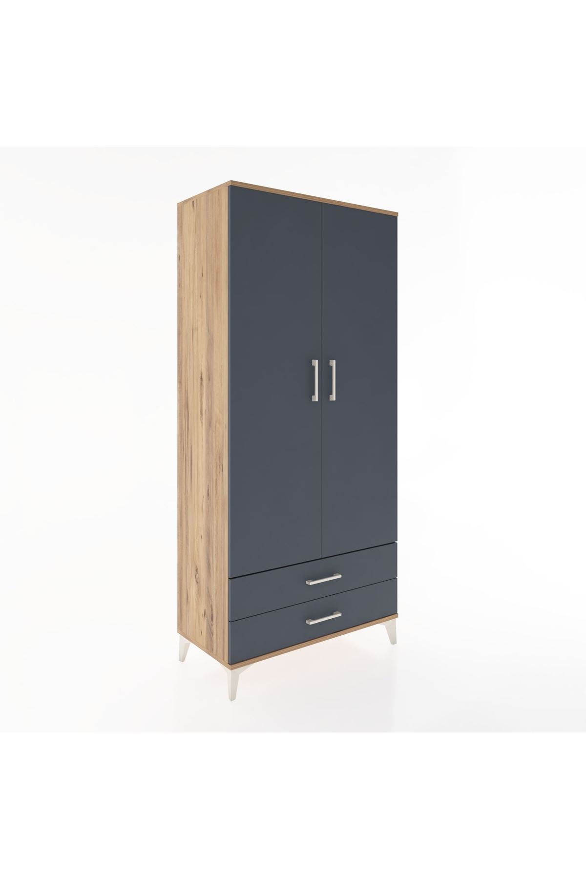 Hyperion Dolap 5 Raflı 2 Çekmeceli 2 Kapaklı 88x44x195 Çam-Antrasit