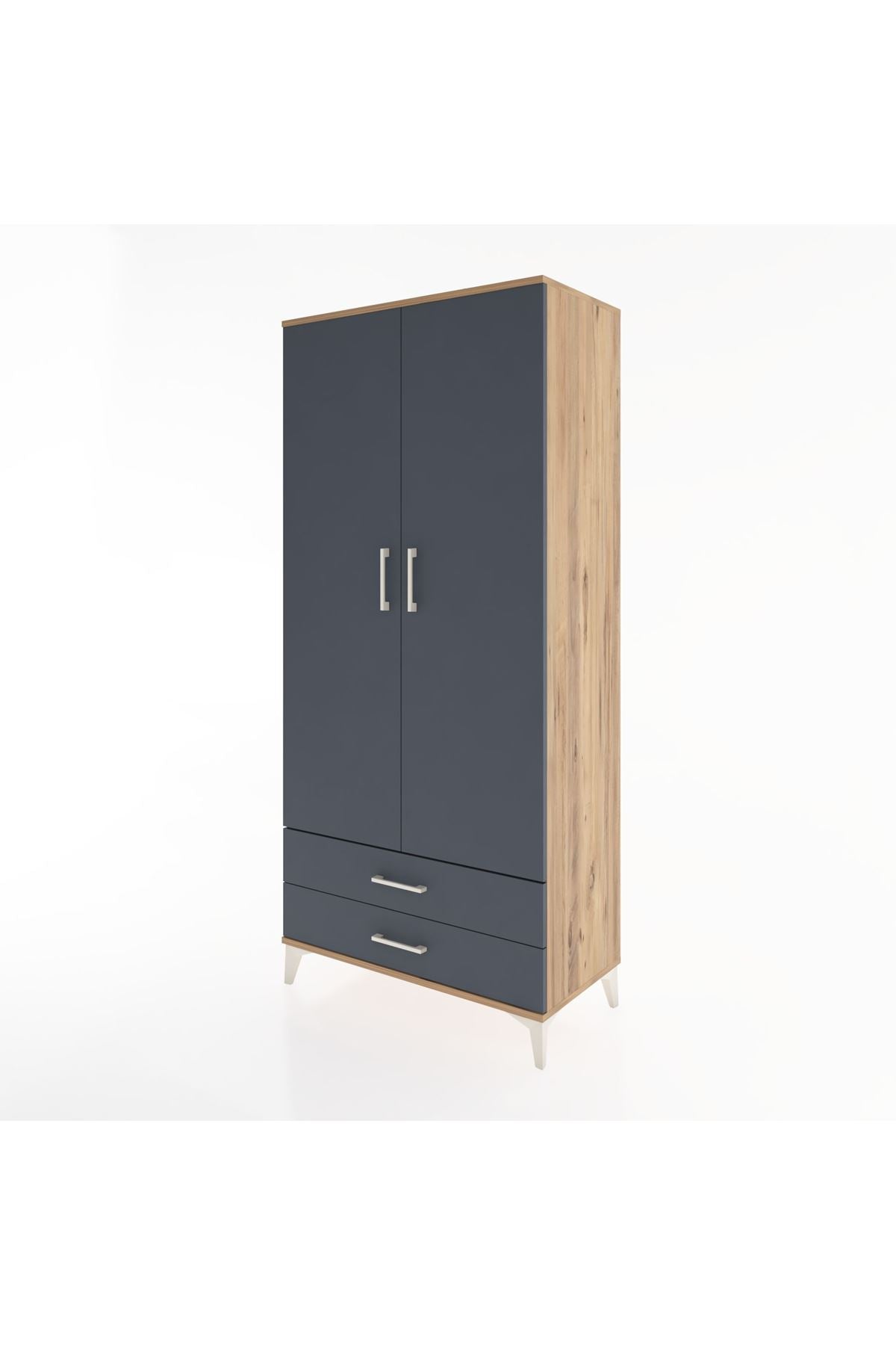 Hyperion Dolap 5 Raflı 2 Çekmeceli 2 Kapaklı 88x44x195 Çam-Antrasit