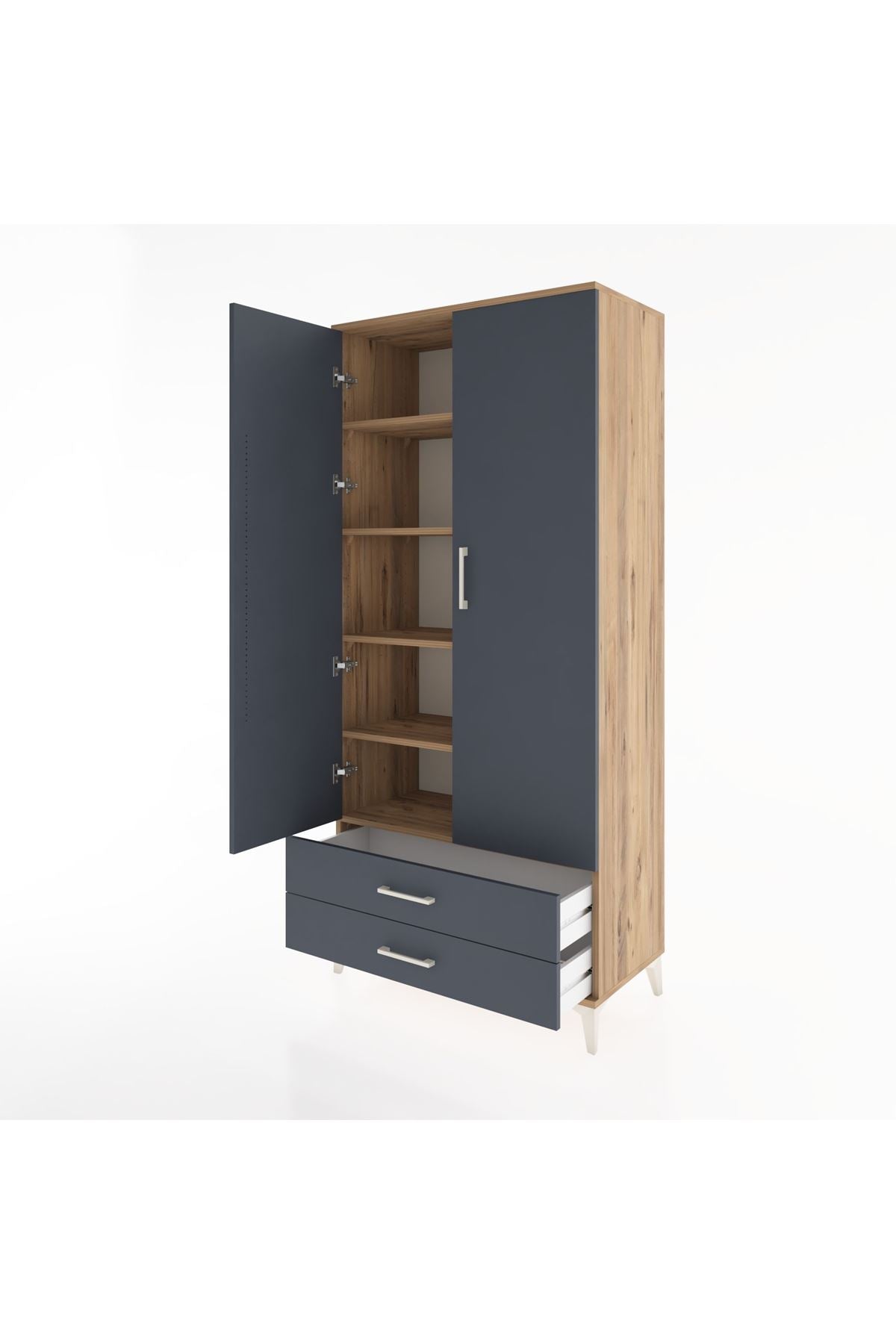 Hyperion Dolap 5 Raflı 2 Çekmeceli 2 Kapaklı 88x44x195 Çam-Antrasit