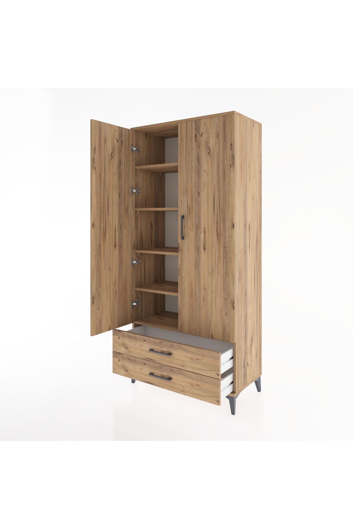 Hyperion Dolap 5 Raflı 2 Çekmeceli 2 Kapaklı 88x44x195 Çam-Çam