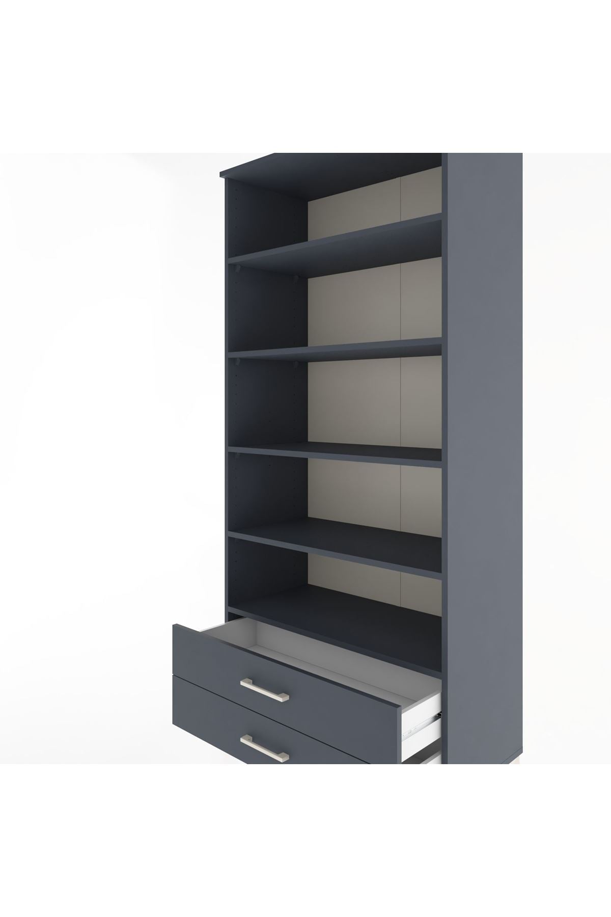 Hyperion Dolap 5 Raflı 2 Çekmeceli 88x44x195 Antrasit-Antrasit