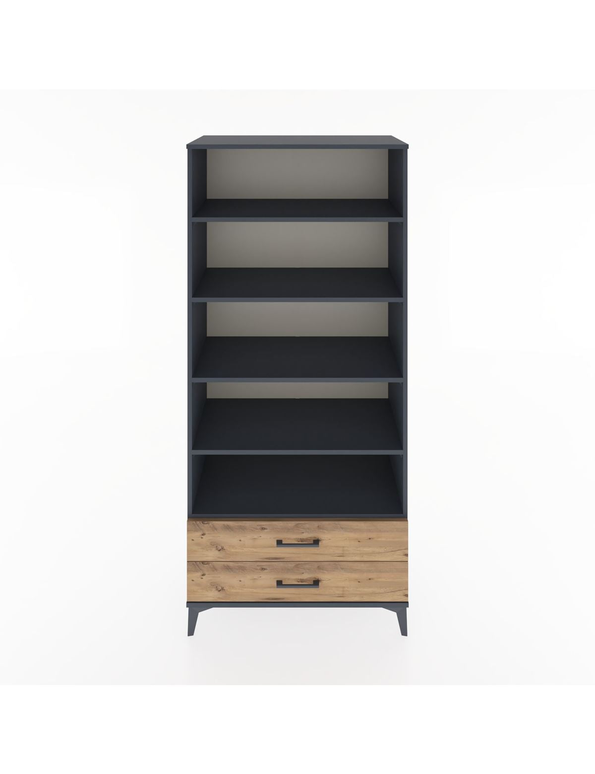 Hyperion Dolap 5 Raflı 2 Çekmeceli 88x44x195 Antrasit-Çam