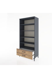 Hyperion Dolap 5 Raflı 2 Çekmeceli 88x44x195 Antrasit-Çam