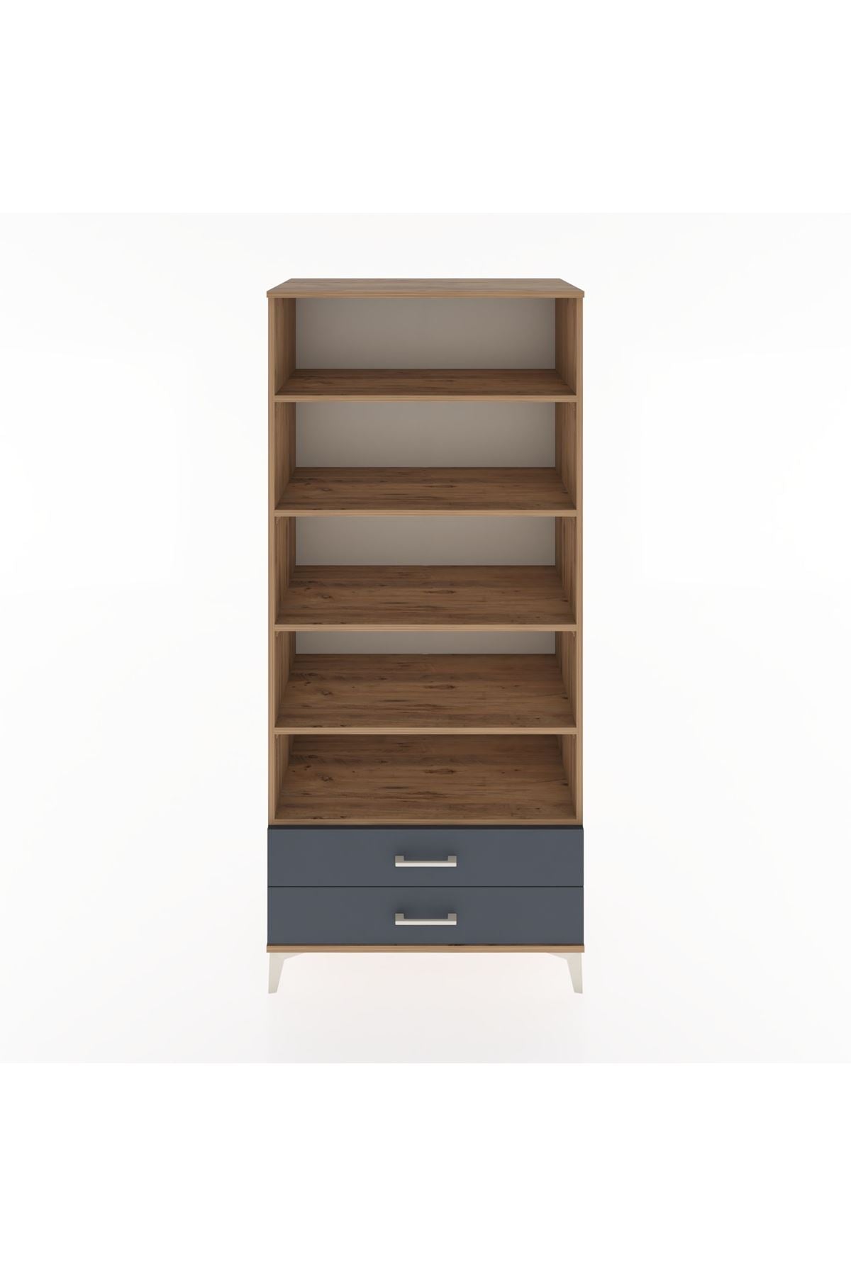 Hyperion Dolap 5 Raflı 2 Çekmeceli 88x44x195 Çam-Antrasit