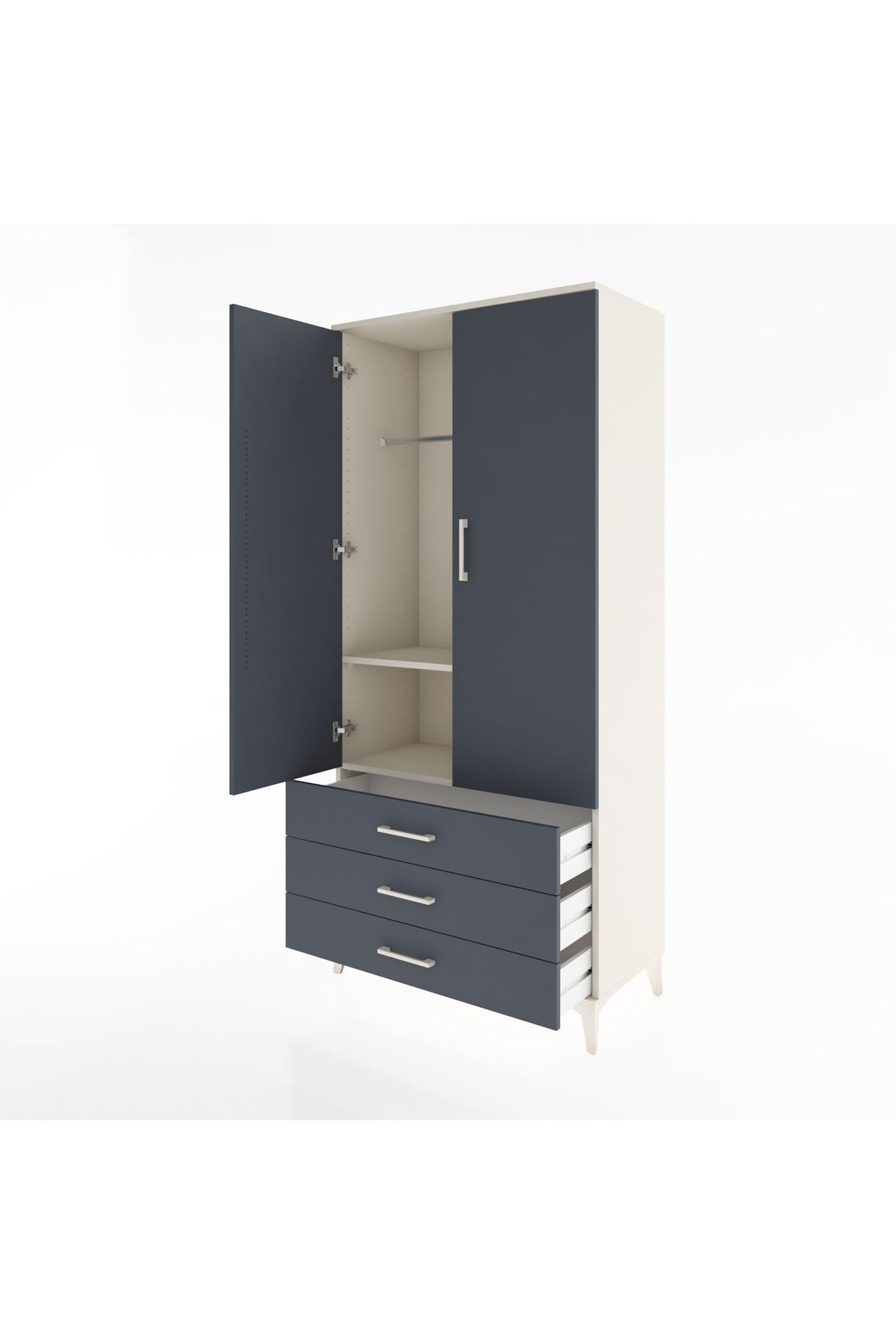 Hyperion Dolap 2 Raflı 3 Çekmeceli Tek Askılı 88x44x195 Aytaşı-Antrasit