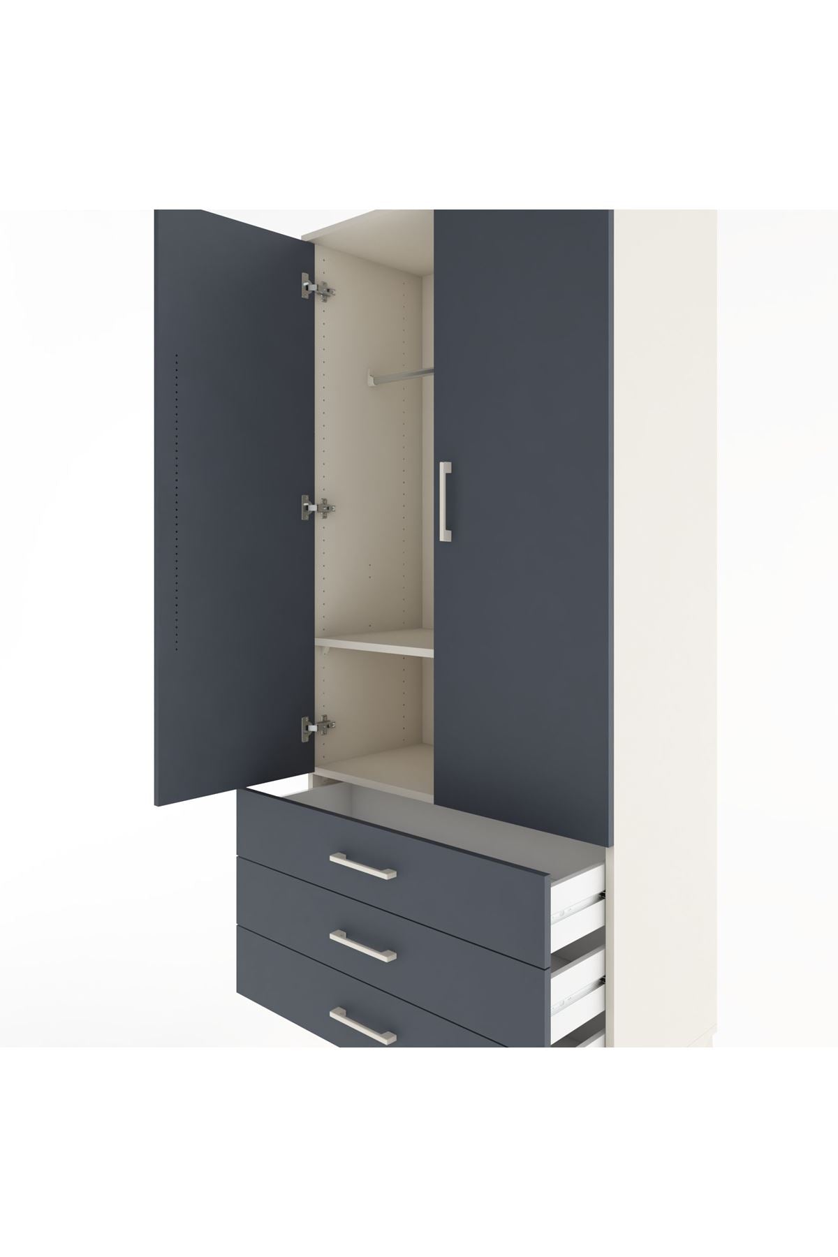 Hyperion Dolap 2 Raflı 3 Çekmeceli Tek Askılı 88x44x195 Aytaşı-Antrasit