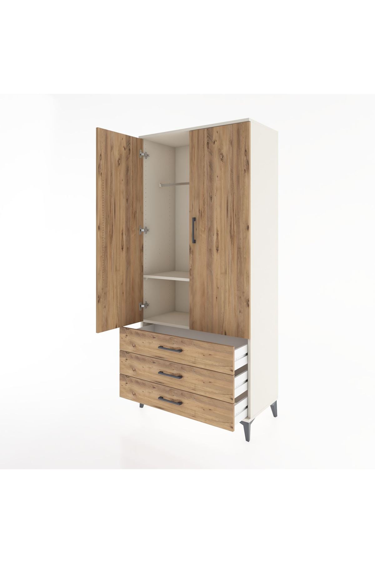 Hyperion Dolap 2 Raflı 3 Çekmeceli Tek Askılı 88x44x195 Aytaşı-Çam