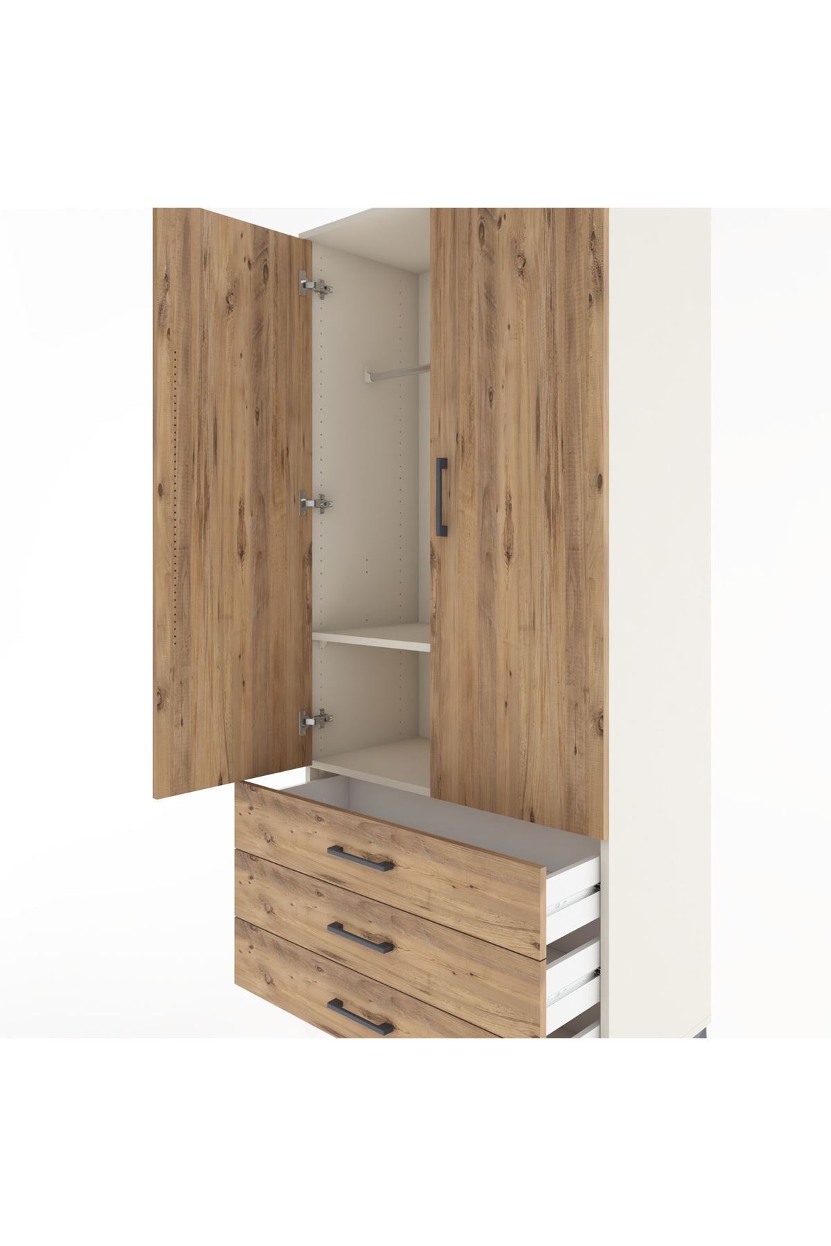 Hyperion Dolap 2 Raflı 3 Çekmeceli Tek Askılı 88x44x195 Aytaşı-Çam