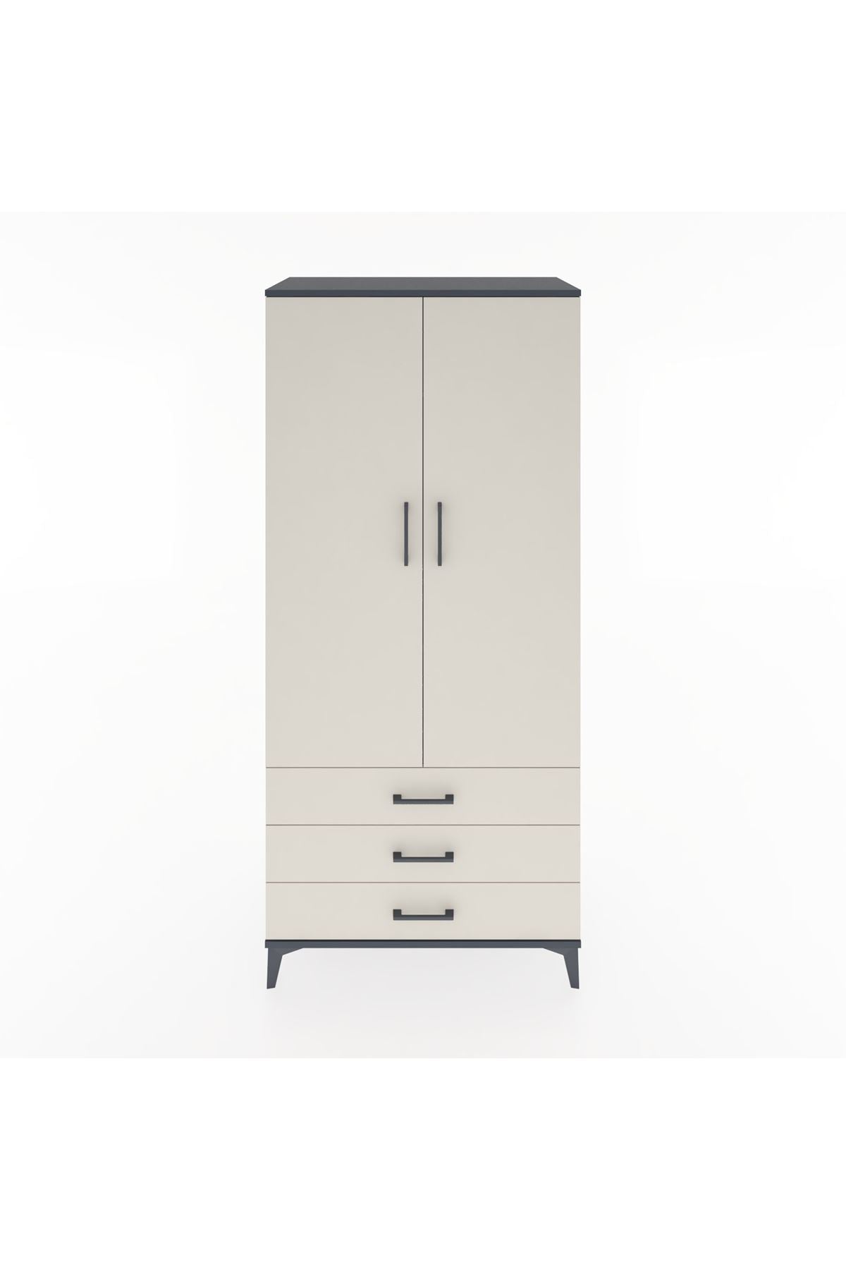 Hyperion Dolap 2 Raflı 3 Çekmeceli Tek Askılı 88x44x195 Antrasit-Aytaşı