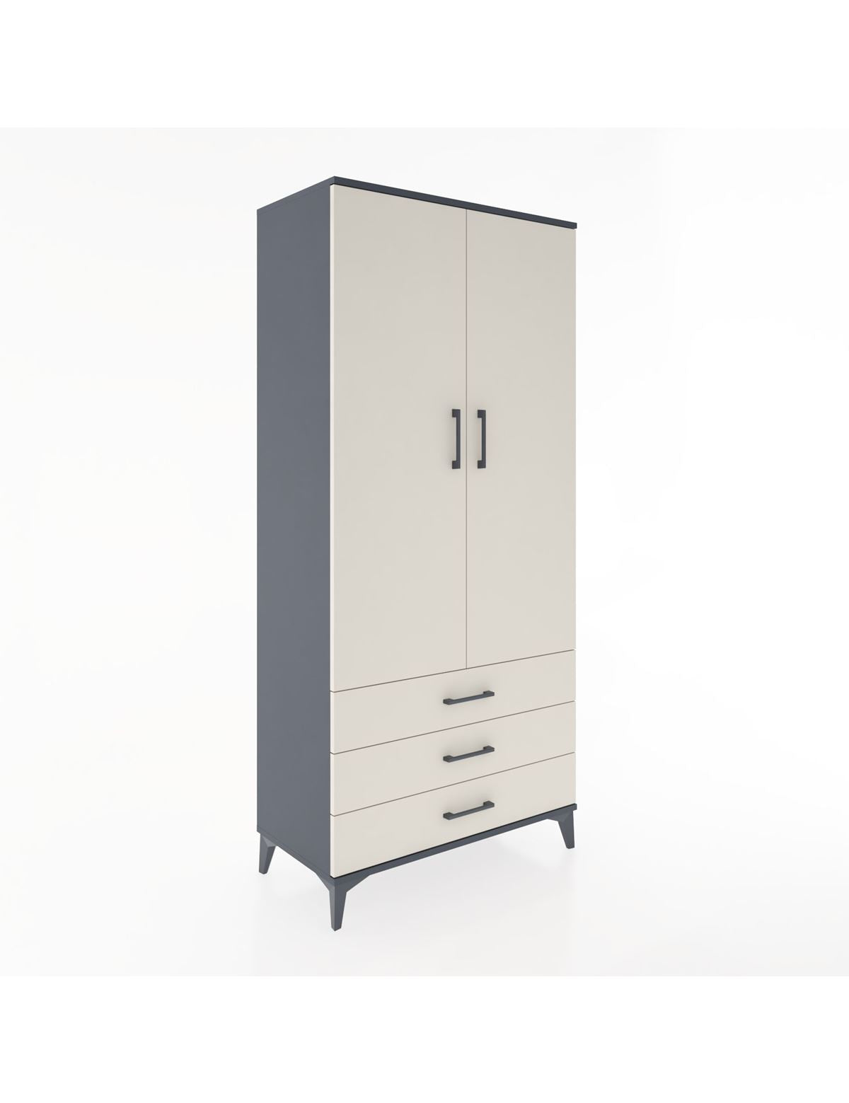 Hyperion Dolap 2 Raflı 3 Çekmeceli Tek Askılı 88x44x195 Antrasit-Aytaşı