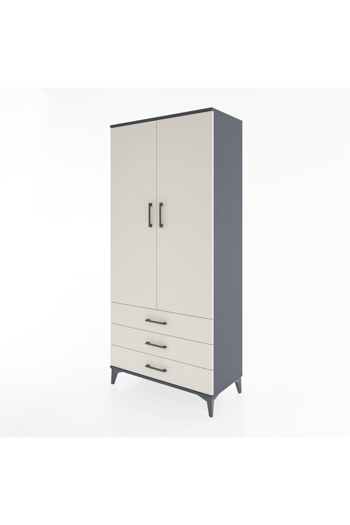 Hyperion Dolap 2 Raflı 3 Çekmeceli Tek Askılı 88x44x195 Antrasit-Aytaşı