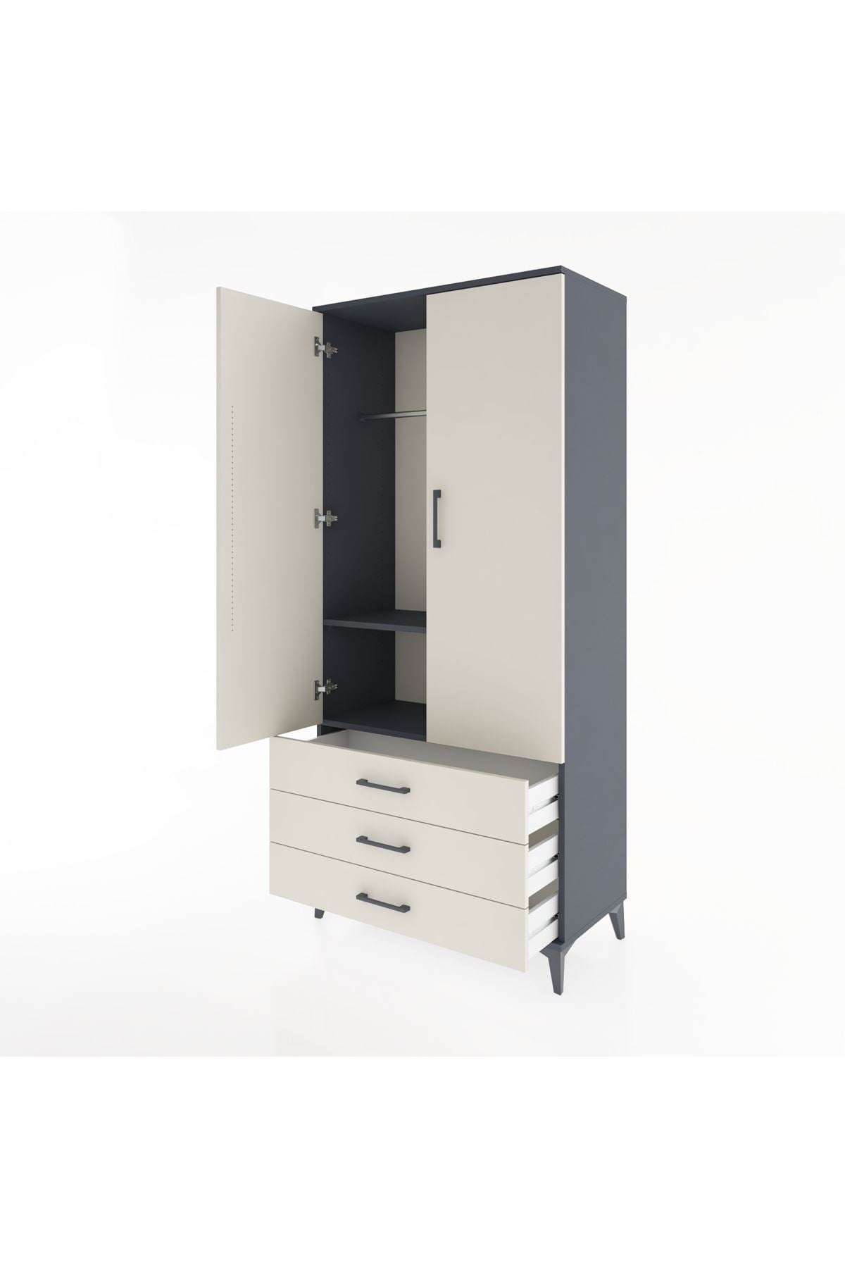 Hyperion Dolap 2 Raflı 3 Çekmeceli Tek Askılı 88x44x195 Antrasit-Aytaşı