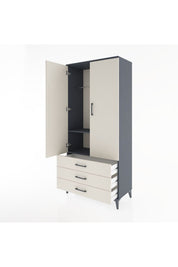 Hyperion Dolap 2 Raflı 3 Çekmeceli Tek Askılı 88x44x195 Antrasit-Aytaşı