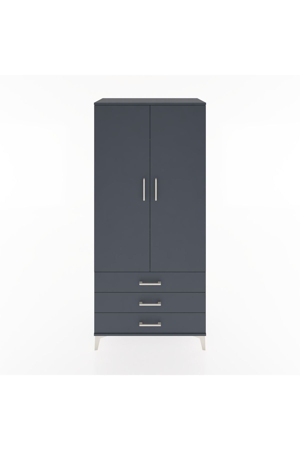 Hyperion Dolap 2 Raflı 3 Çekmeceli Tek Askılı 88x44x195 Antrasit-Antrasit